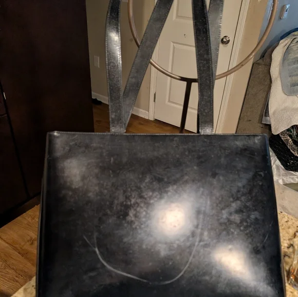 Gucci Vintage Black Leather Handbag Tote with Gold Accent. *Rehab* - Picture 3 of 10